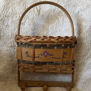 Rustic Woven Basket with Purple Floral Design
